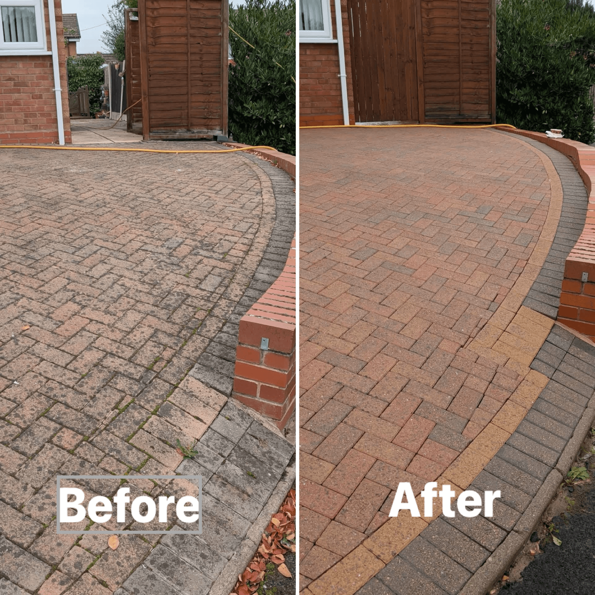 Before and after patio brick washing